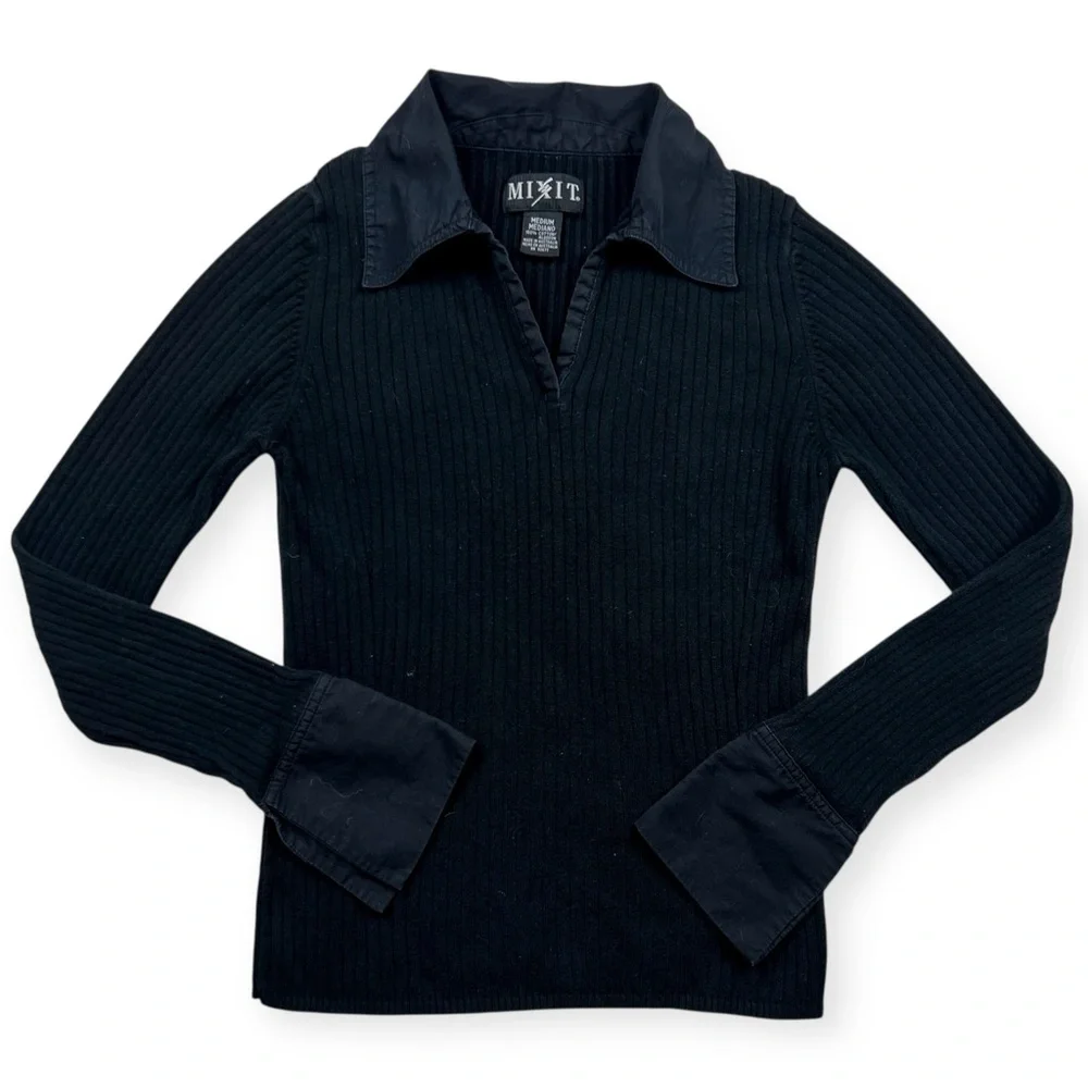 Y2K Mixit Collared Top - Picture 1 of 5